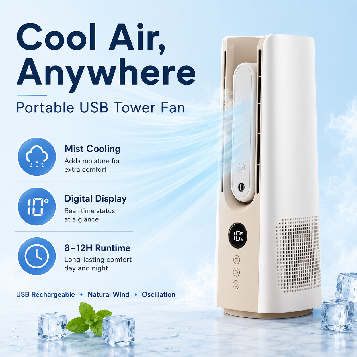Breezeo Portable Mini Tower Fan