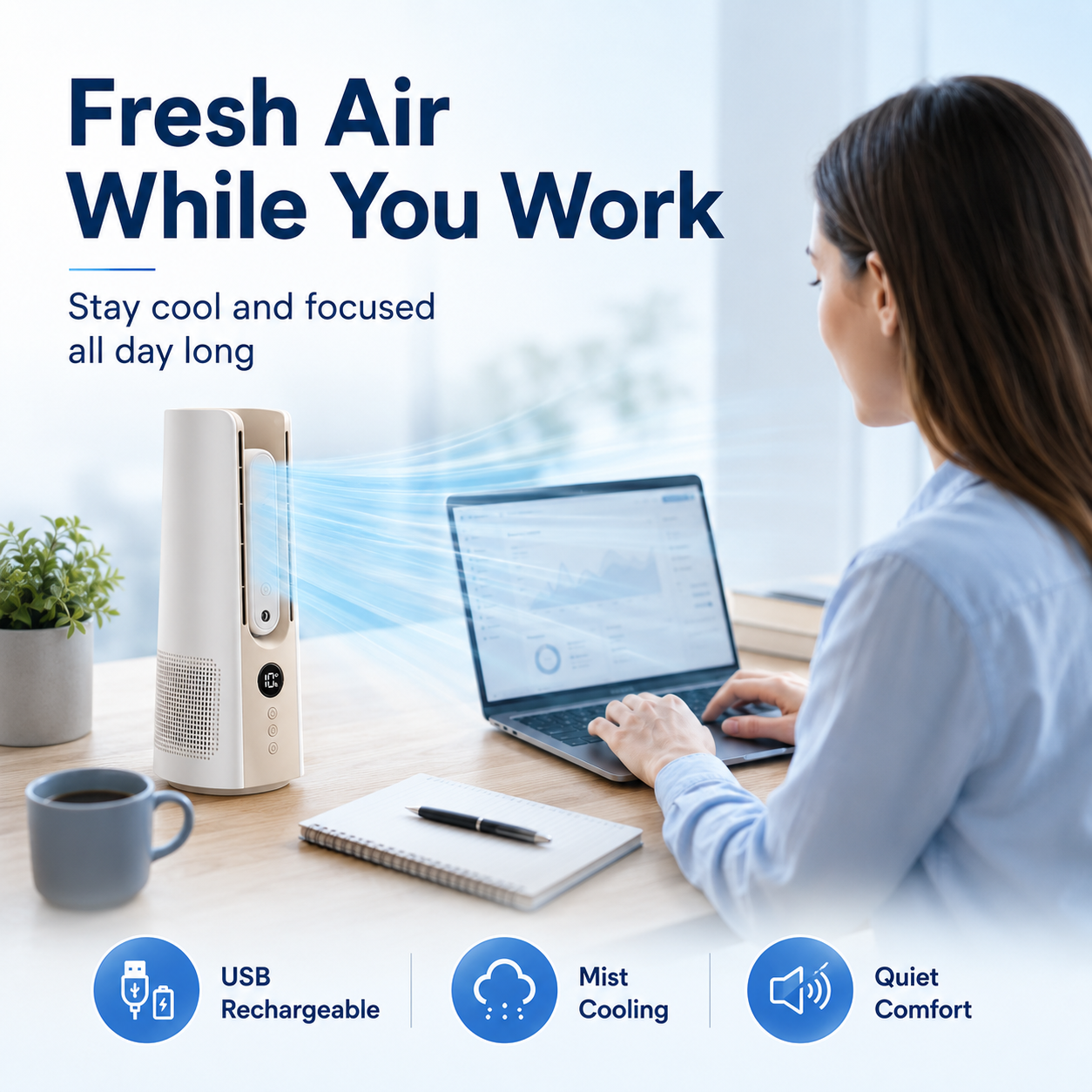 Breezeo Portable Mini Tower Fan