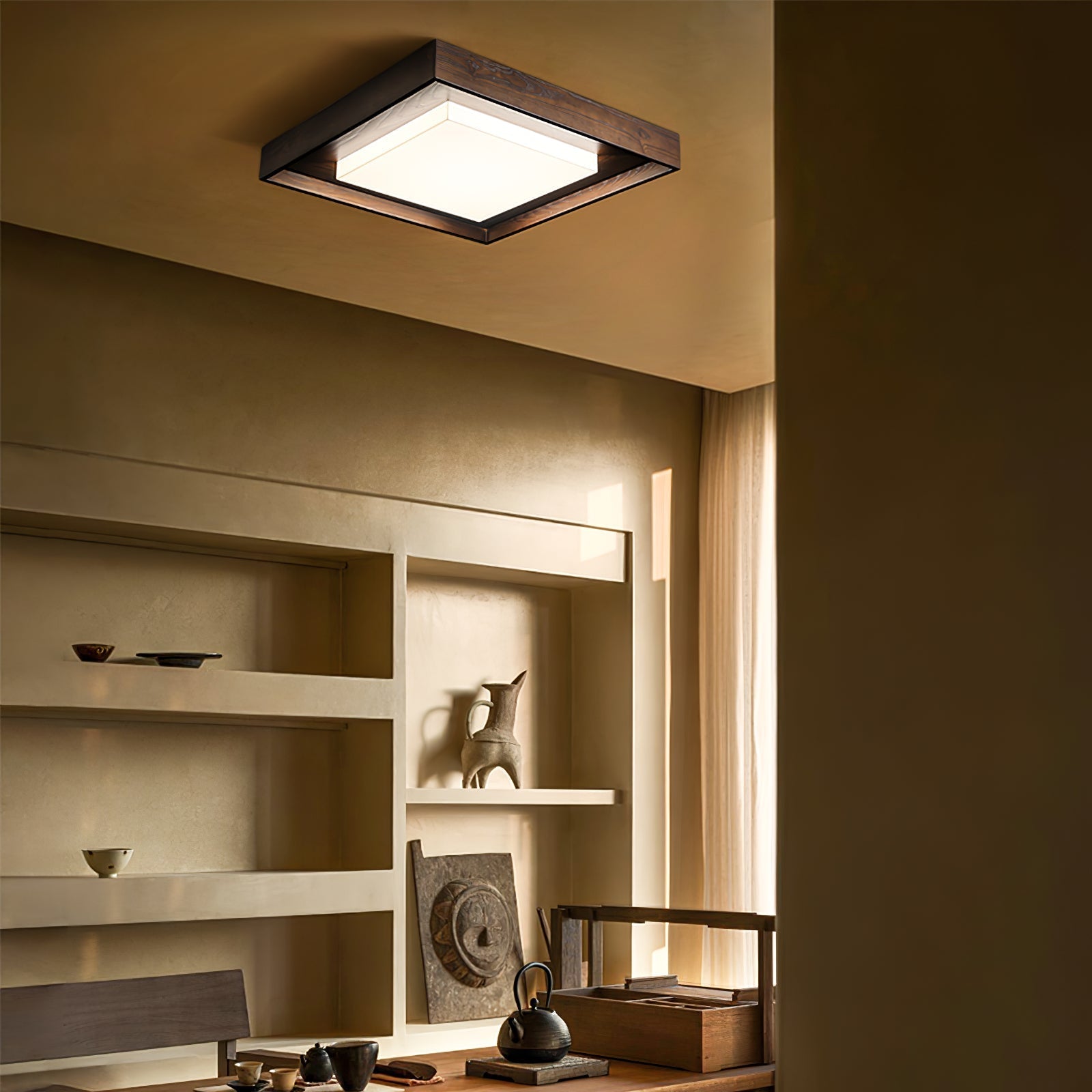 Konise Wood Frame Japandi Ceiling Light