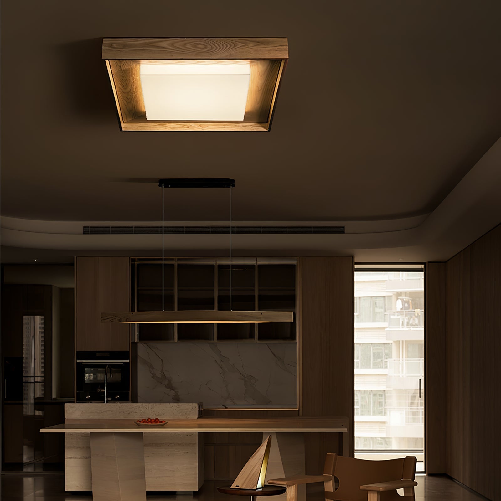 Konise Wood Frame Japandi Ceiling Light