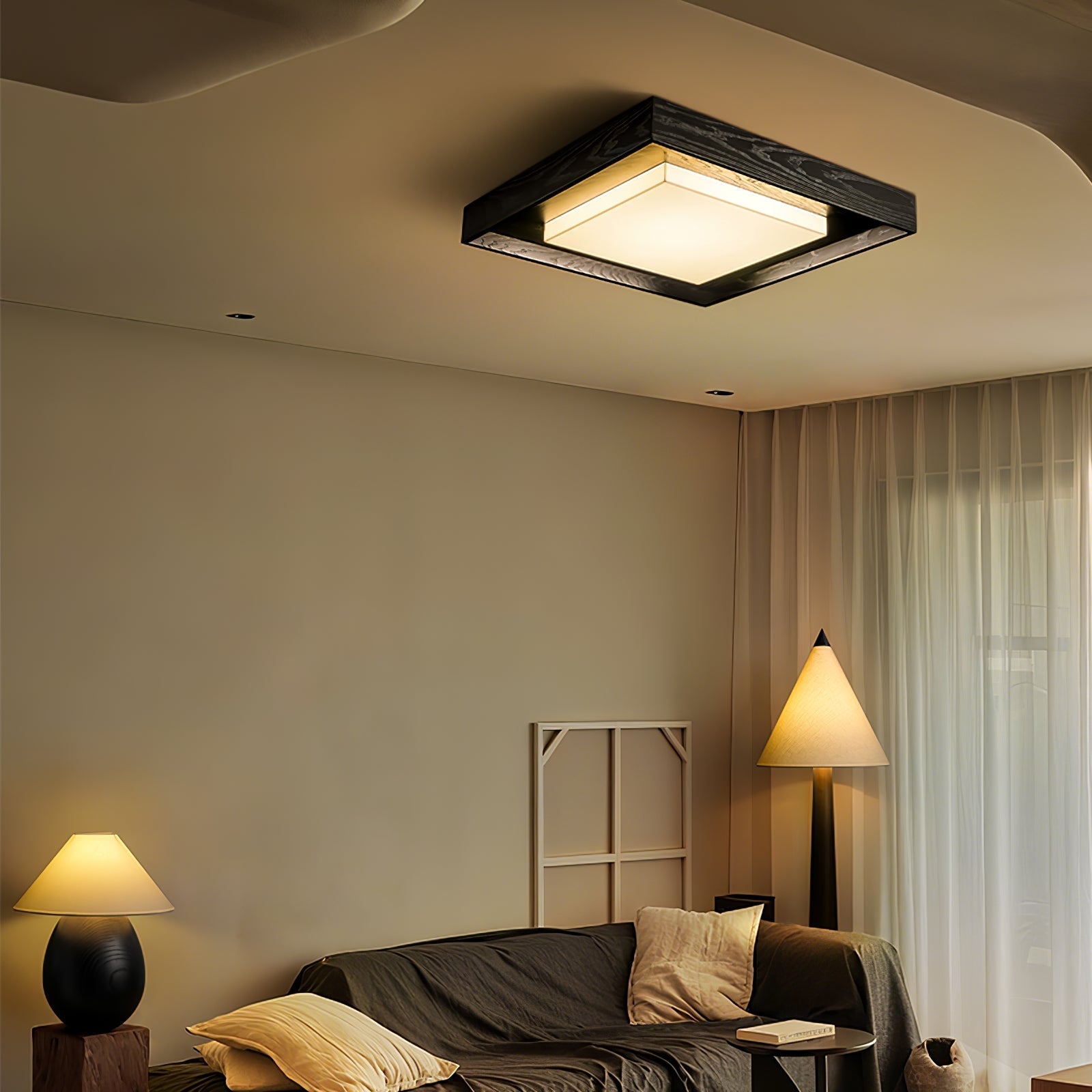 Konise Wood Frame Japandi Ceiling Light