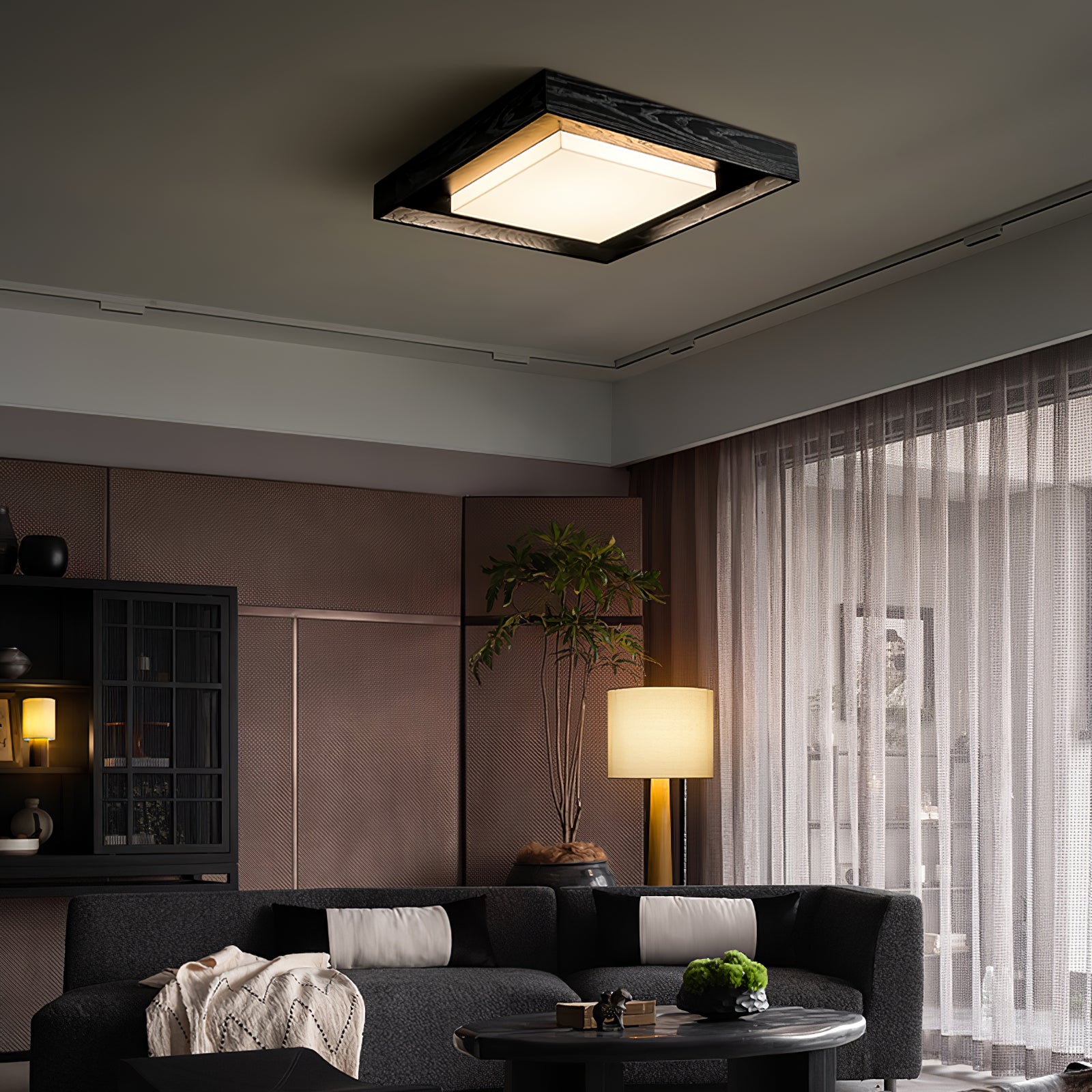 Konise Wood Frame Japandi Ceiling Light