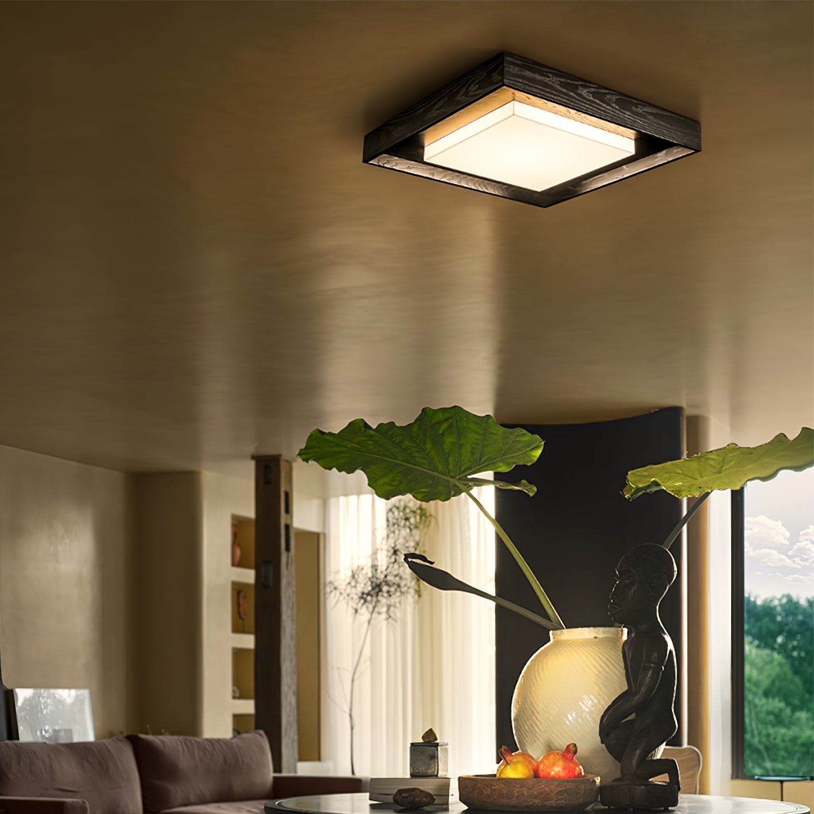 Konise Wood Frame Japandi Ceiling Light