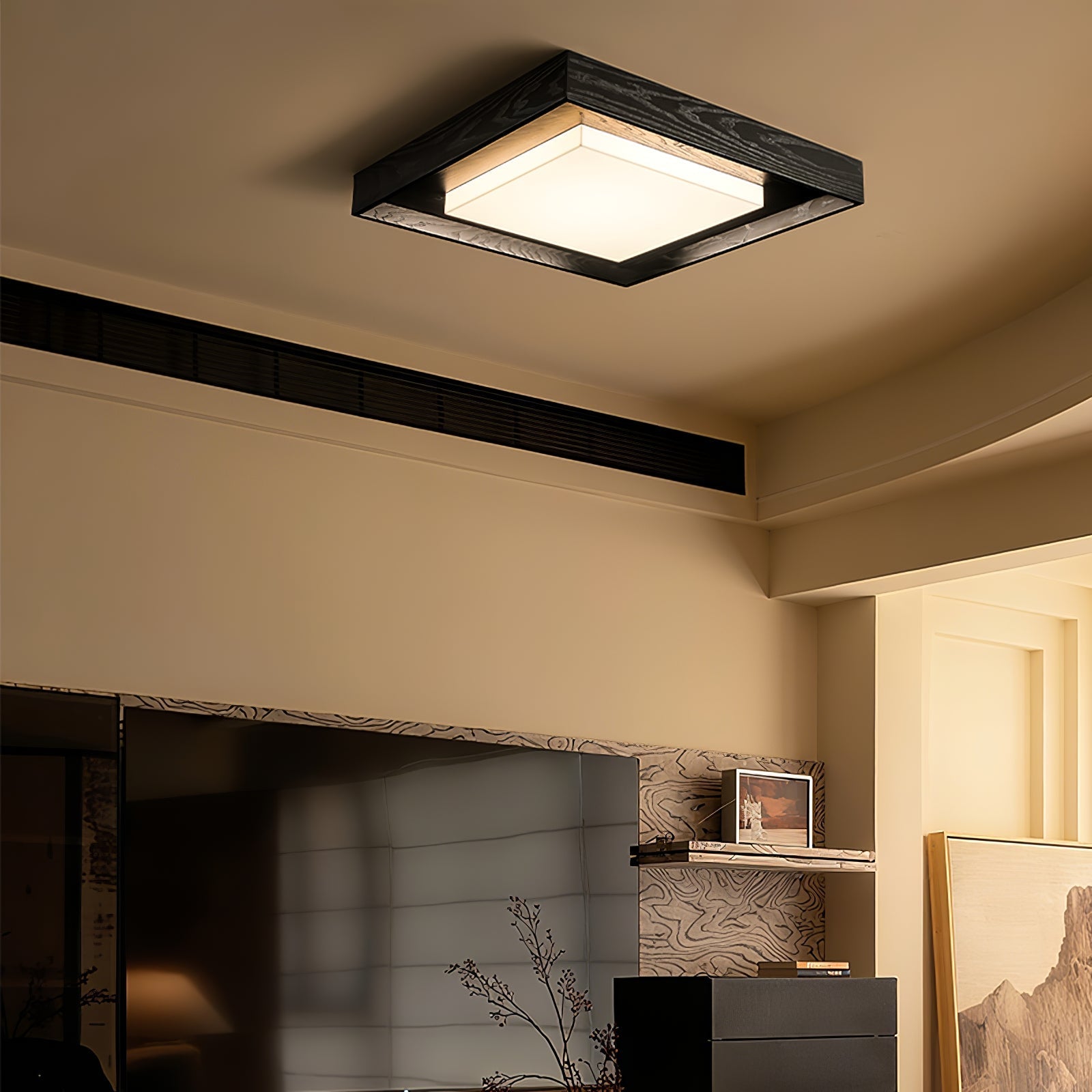 Konise Wood Frame Japandi Ceiling Light