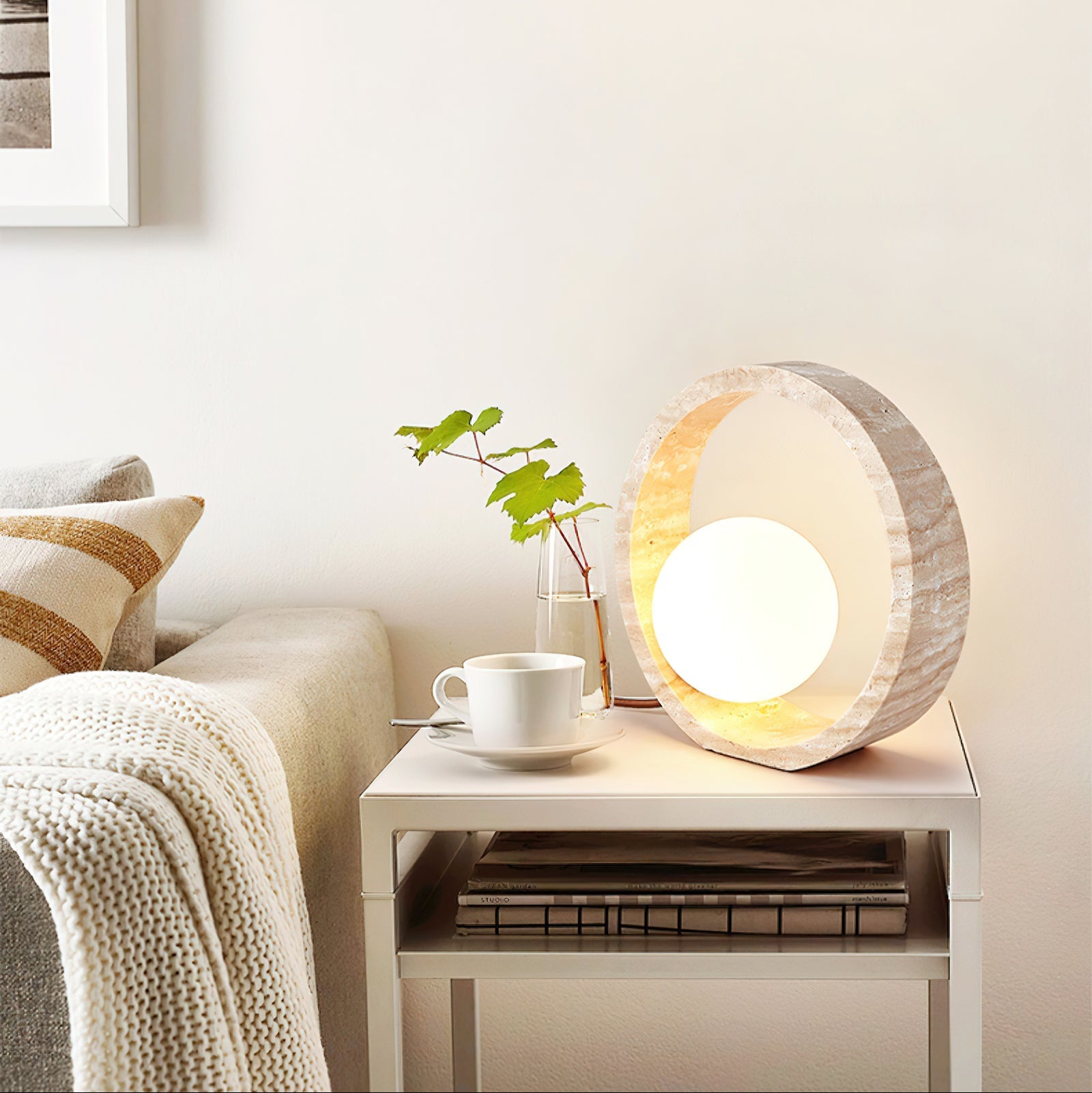 Poles Circle Travertine Table Lamp