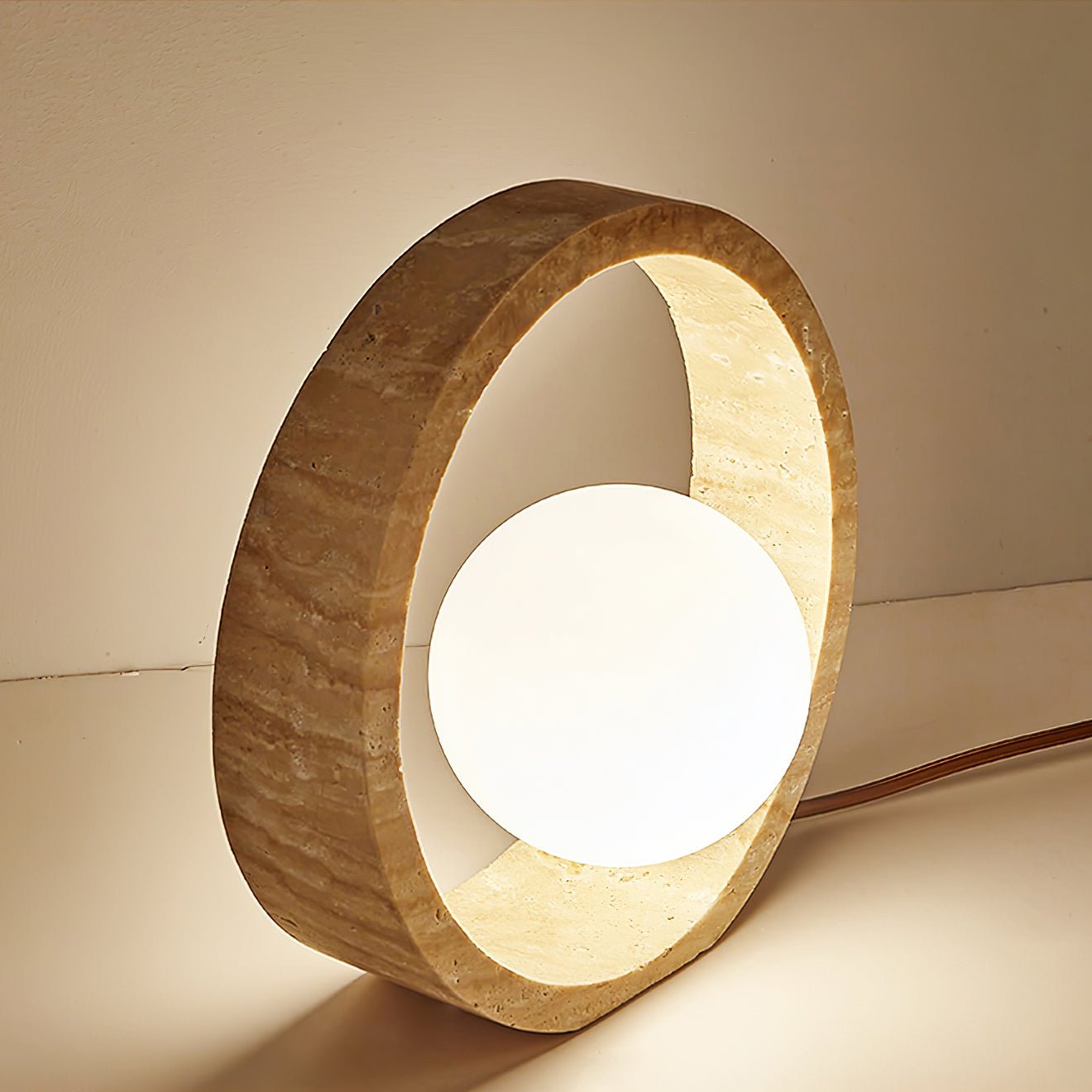 Poles Circle Travertine Table Lamp