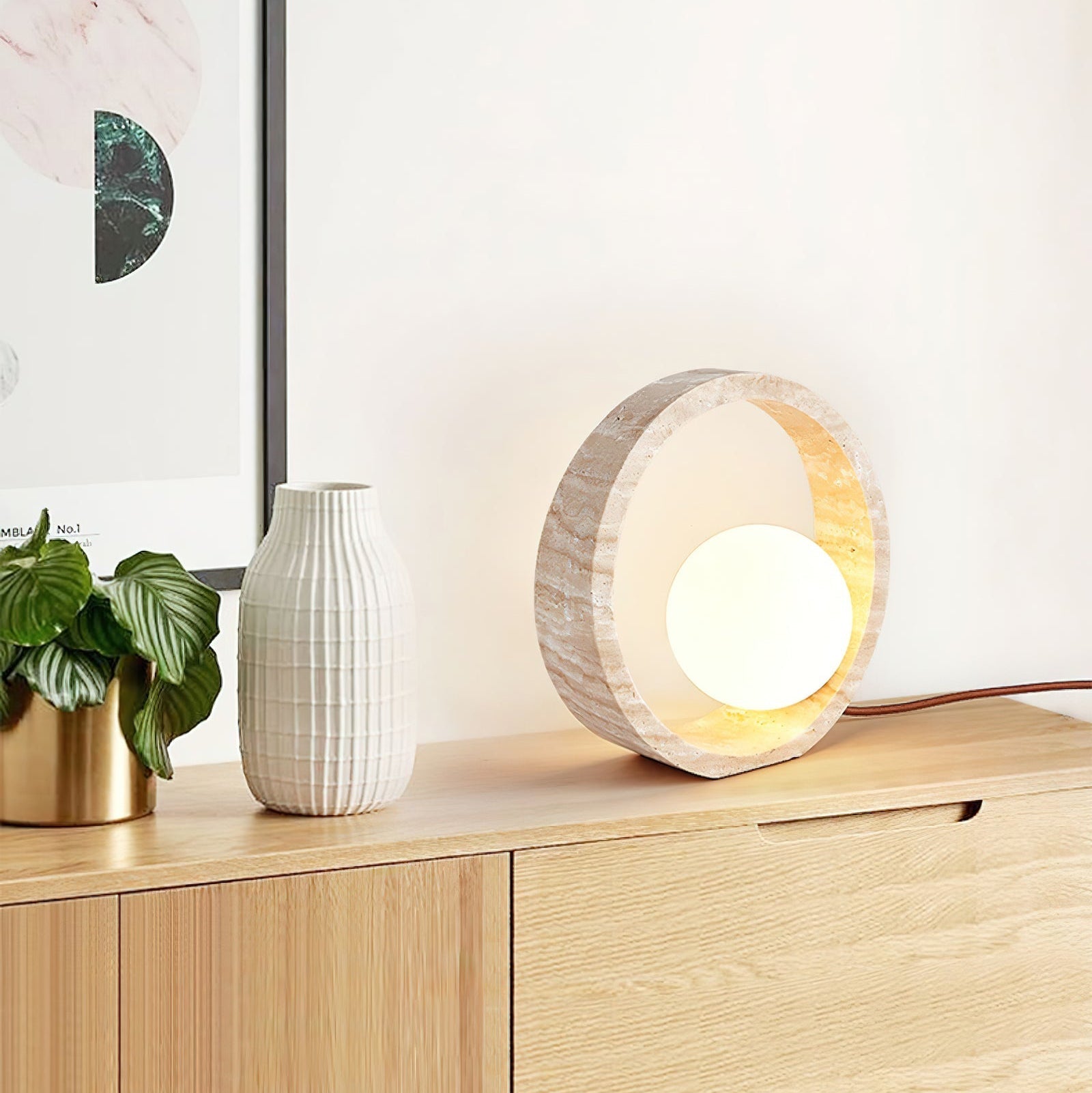 Poles Circle Travertine Table Lamp