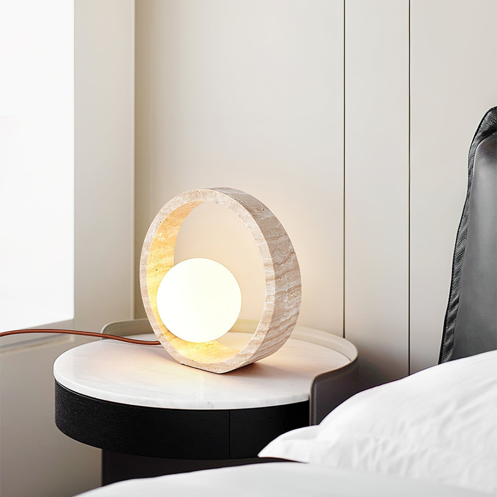 Poles Circle Travertine Table Lamp
