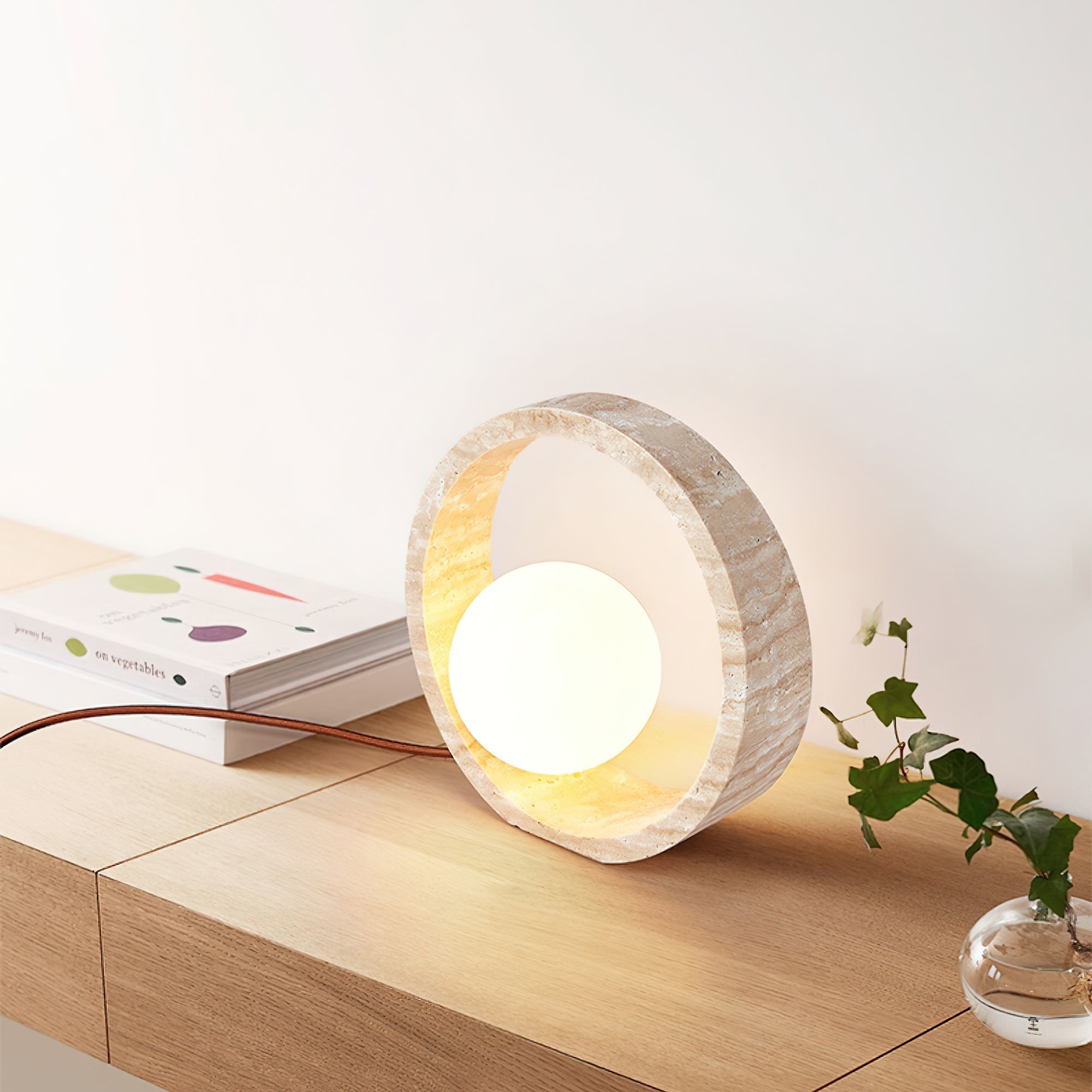 Poles Circle Travertine Table Lamp