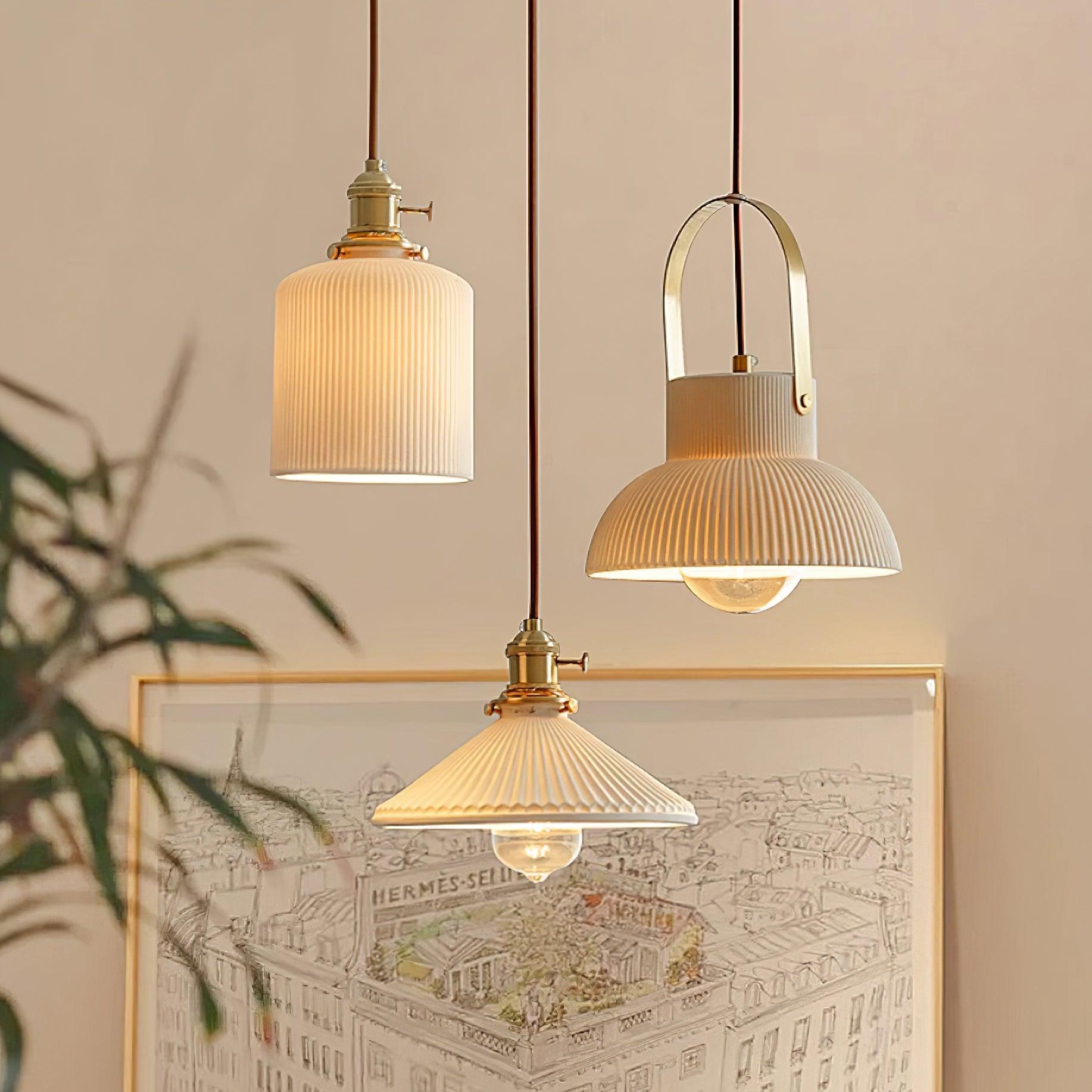 Ceramic Ribbed Pendant Light