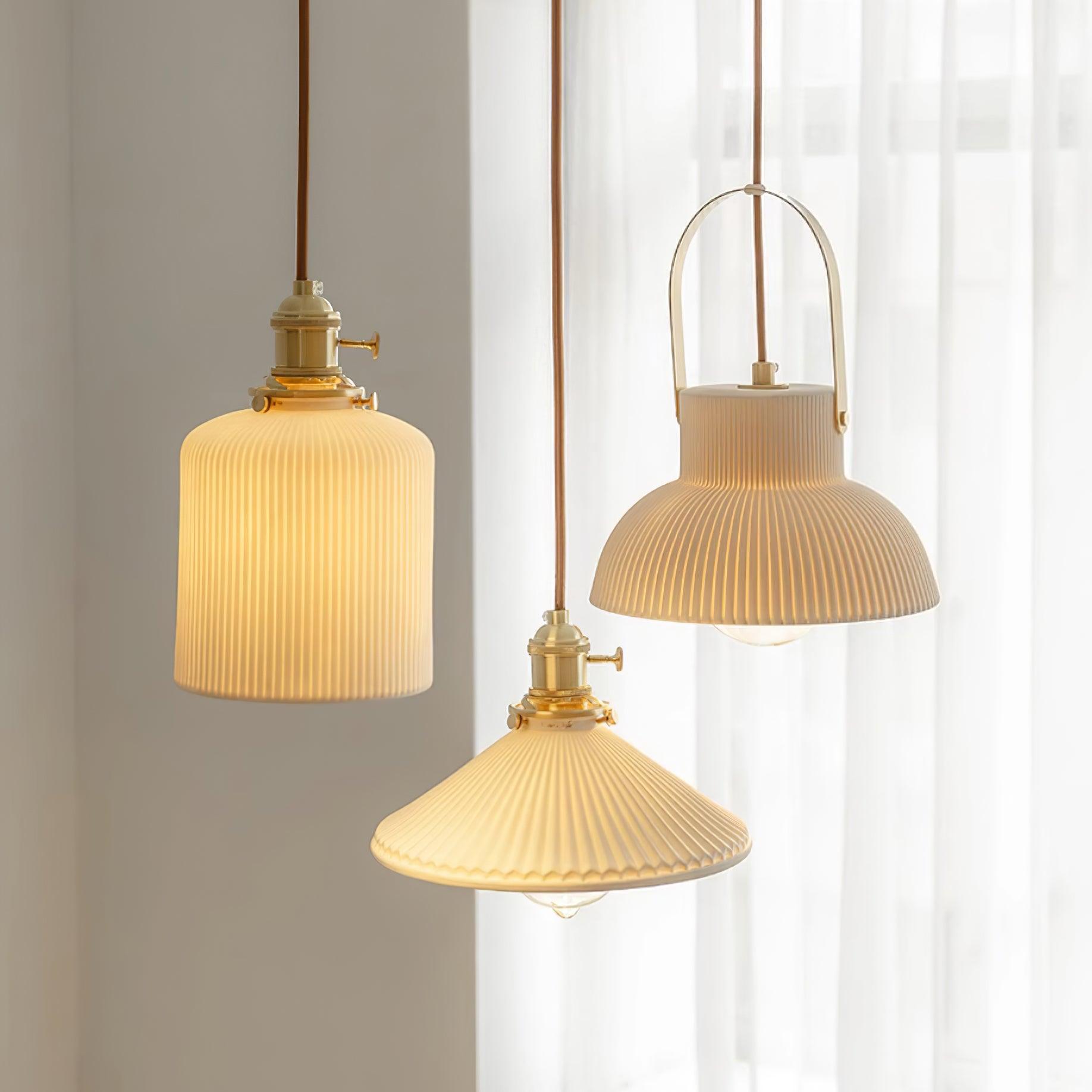 Ceramic Ribbed Pendant Light