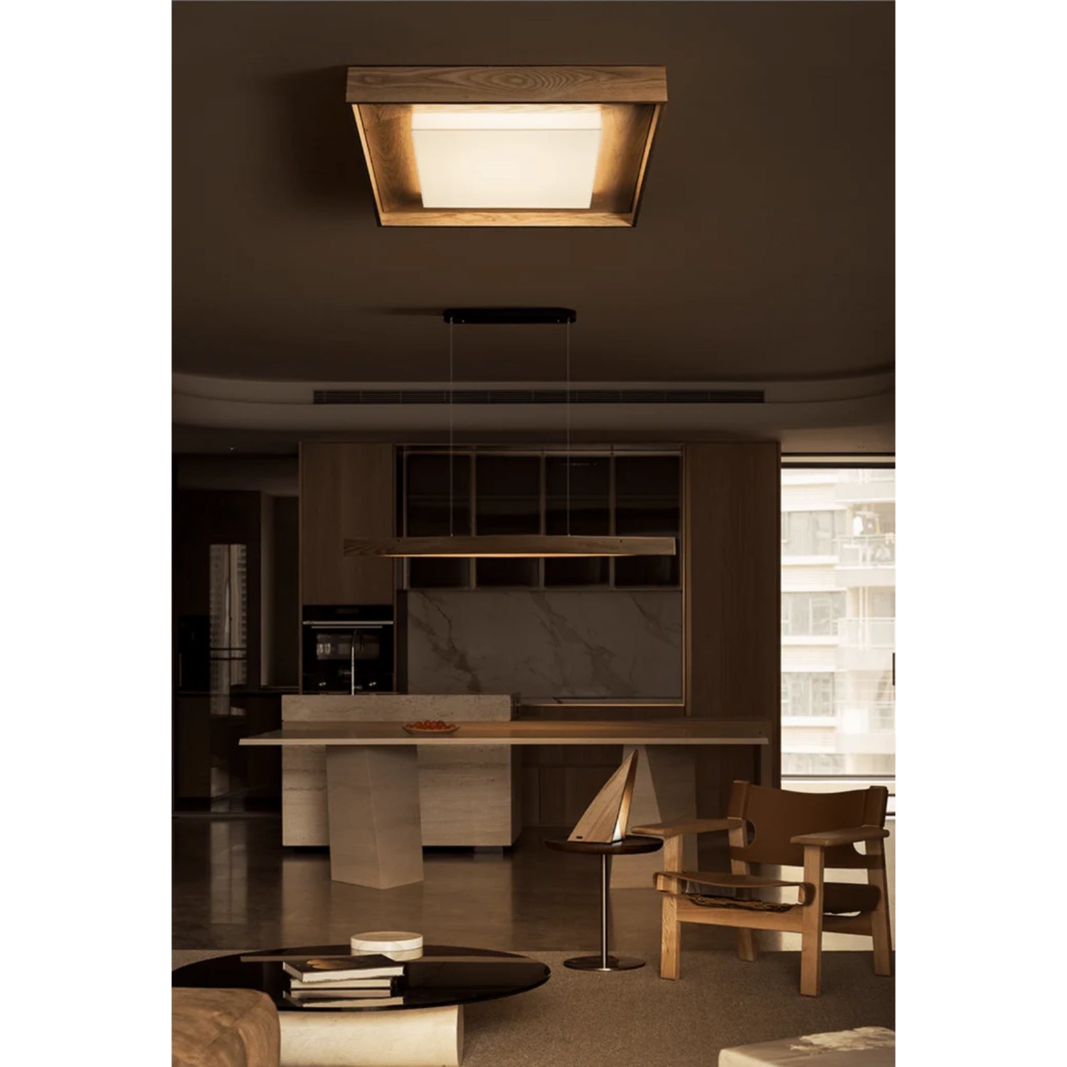 Konise Wood Frame Japandi Ceiling Light