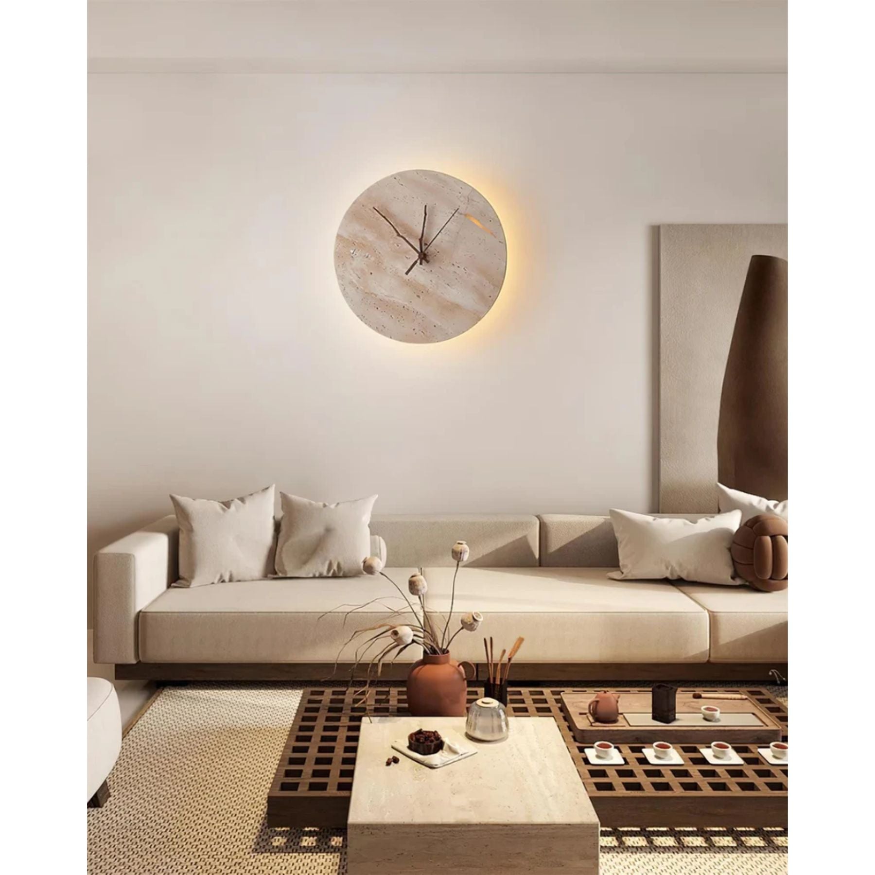 Marrivo Travertine Wall Clock