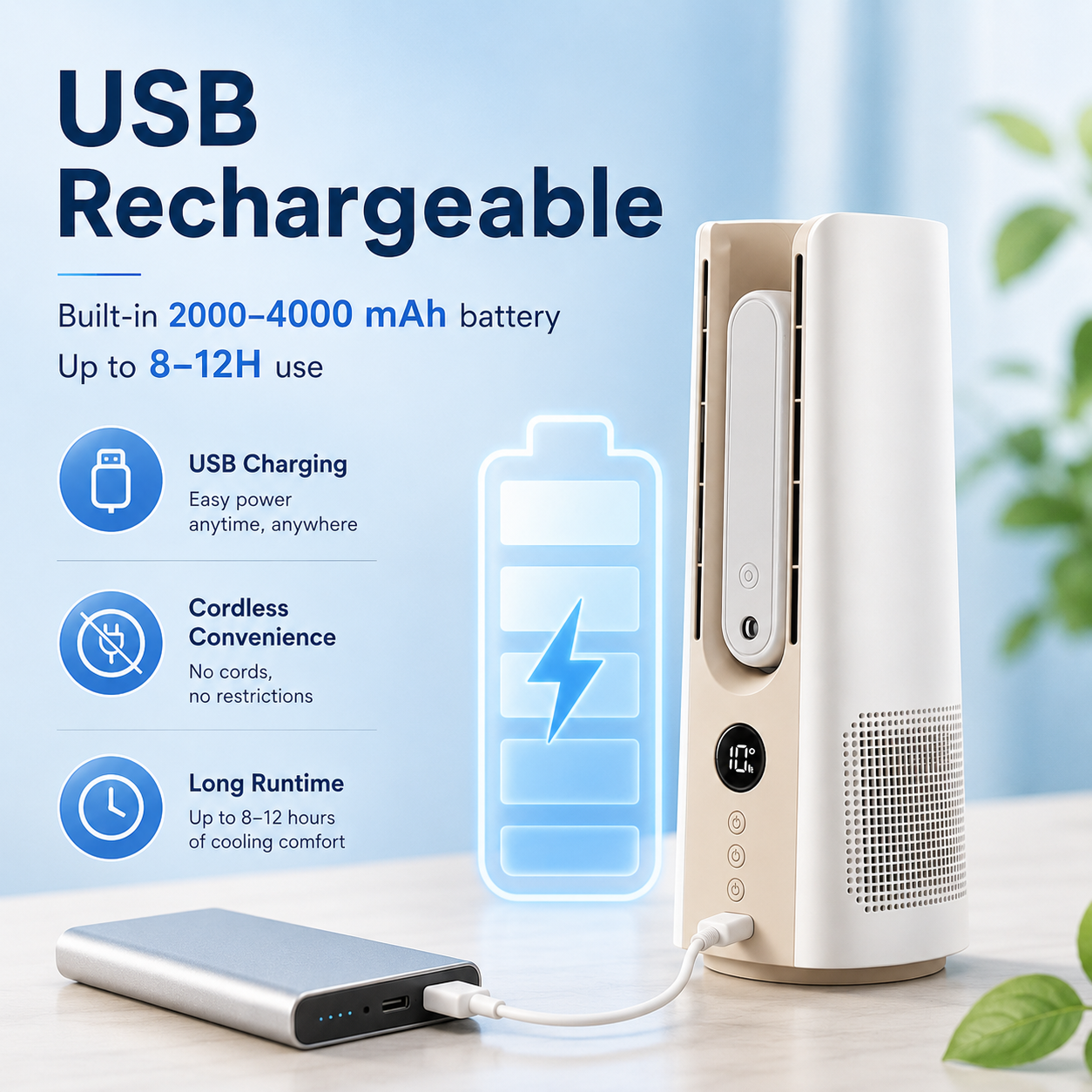 Breezeo Portable Mini Tower Fan