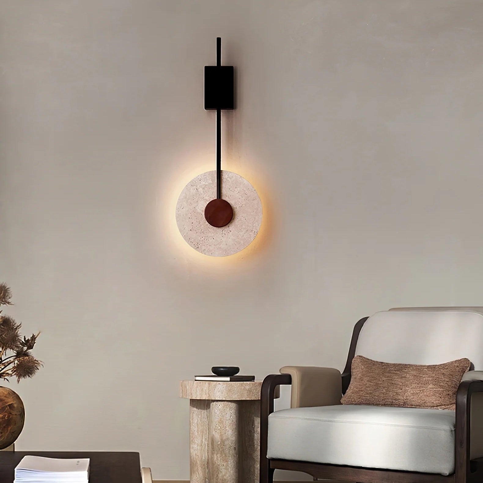 Feo Disc Travertine Wall Light