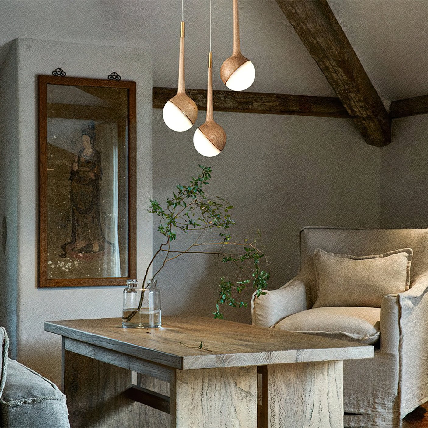 Mossy Drop Wooden Pendant Light