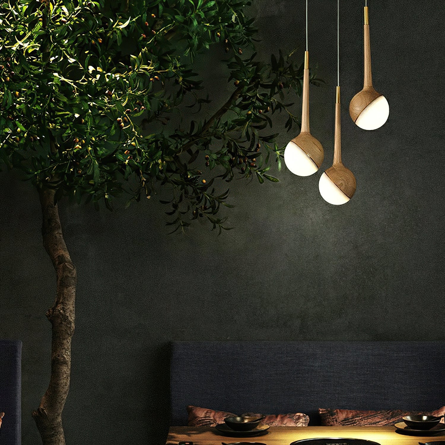 Mossy Drop Wooden Pendant Light