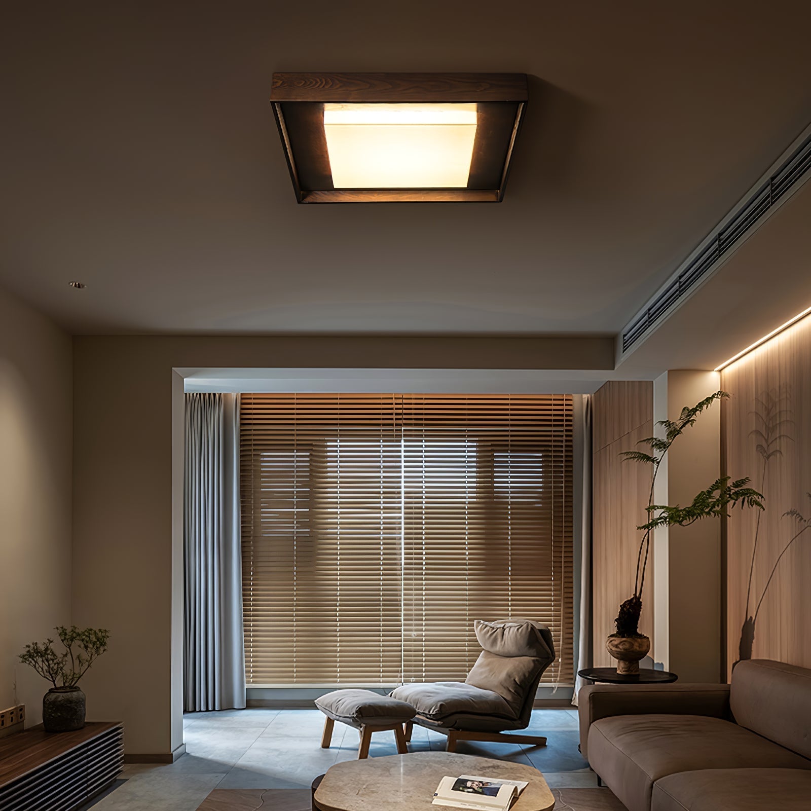 Konise Wood Frame Japandi Ceiling Light