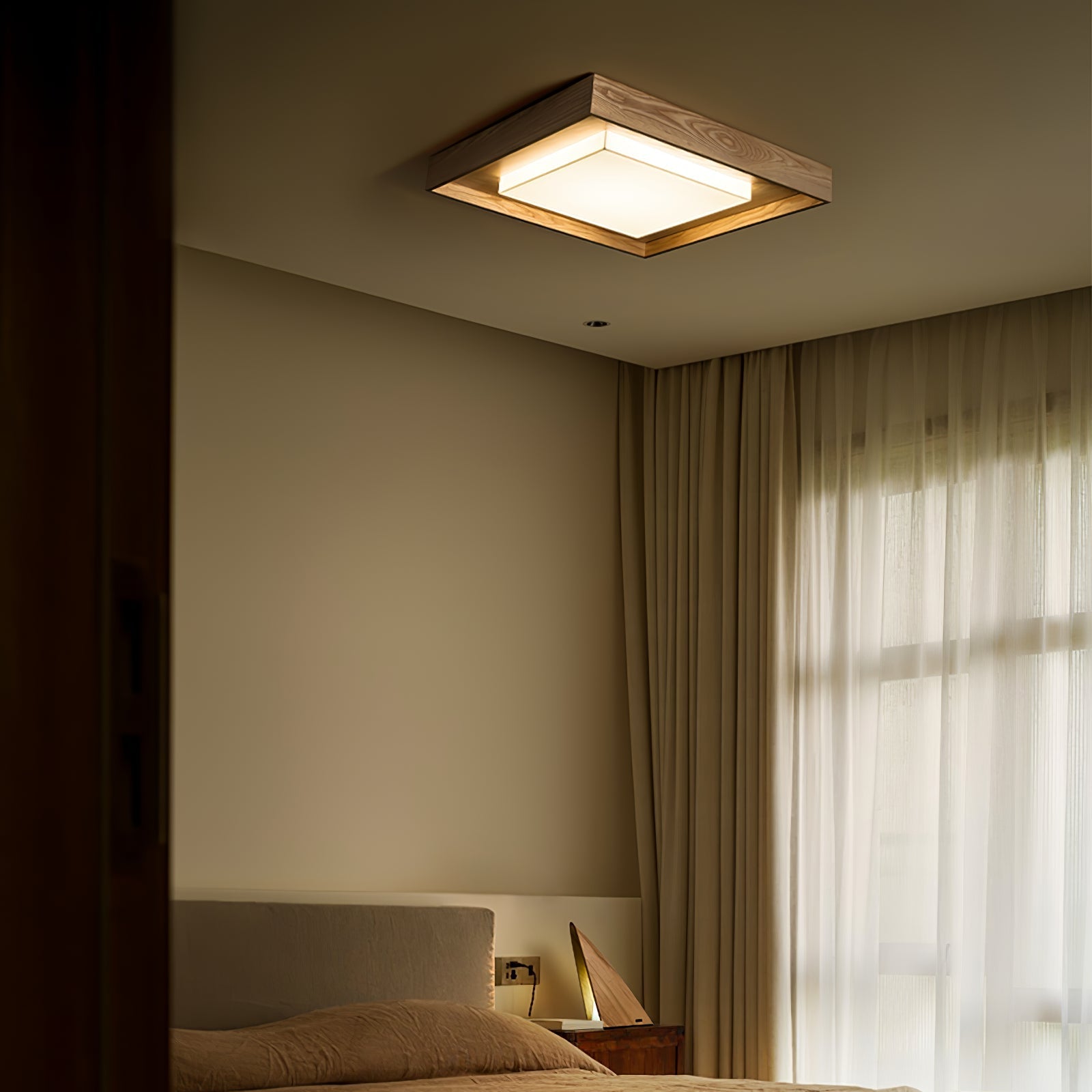 Konise Wood Frame Japandi Ceiling Light