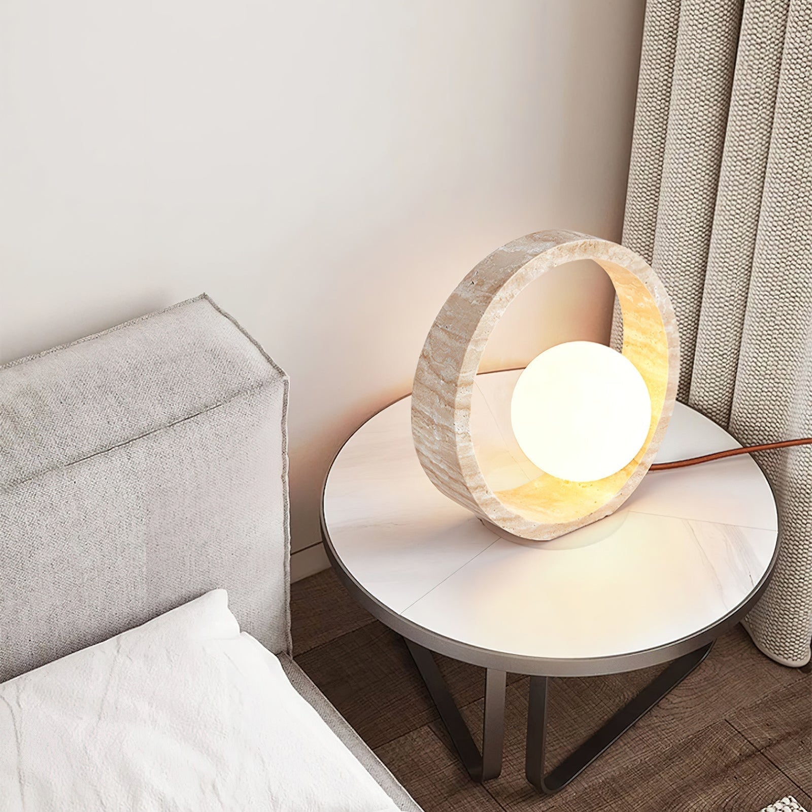 Poles Circle Travertine Table Lamp