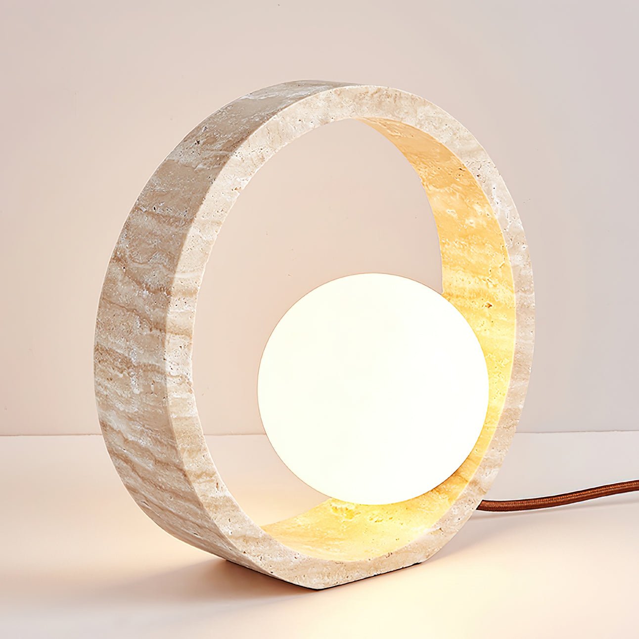 Poles Circle Travertine Table Lamp